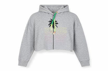 Front view of IVY PARK women’s grey polyester pullover hoodie, size S, pullover