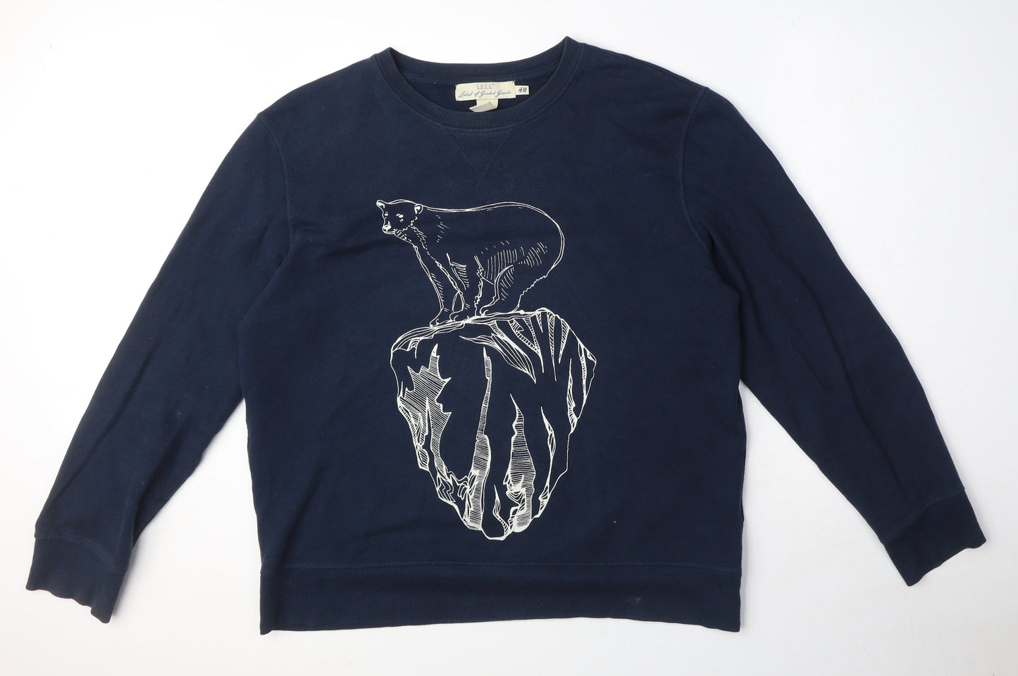 H&M Mens Blue Cotton Pullover Sweatshirt Size L - Polar Bear, Iceberg