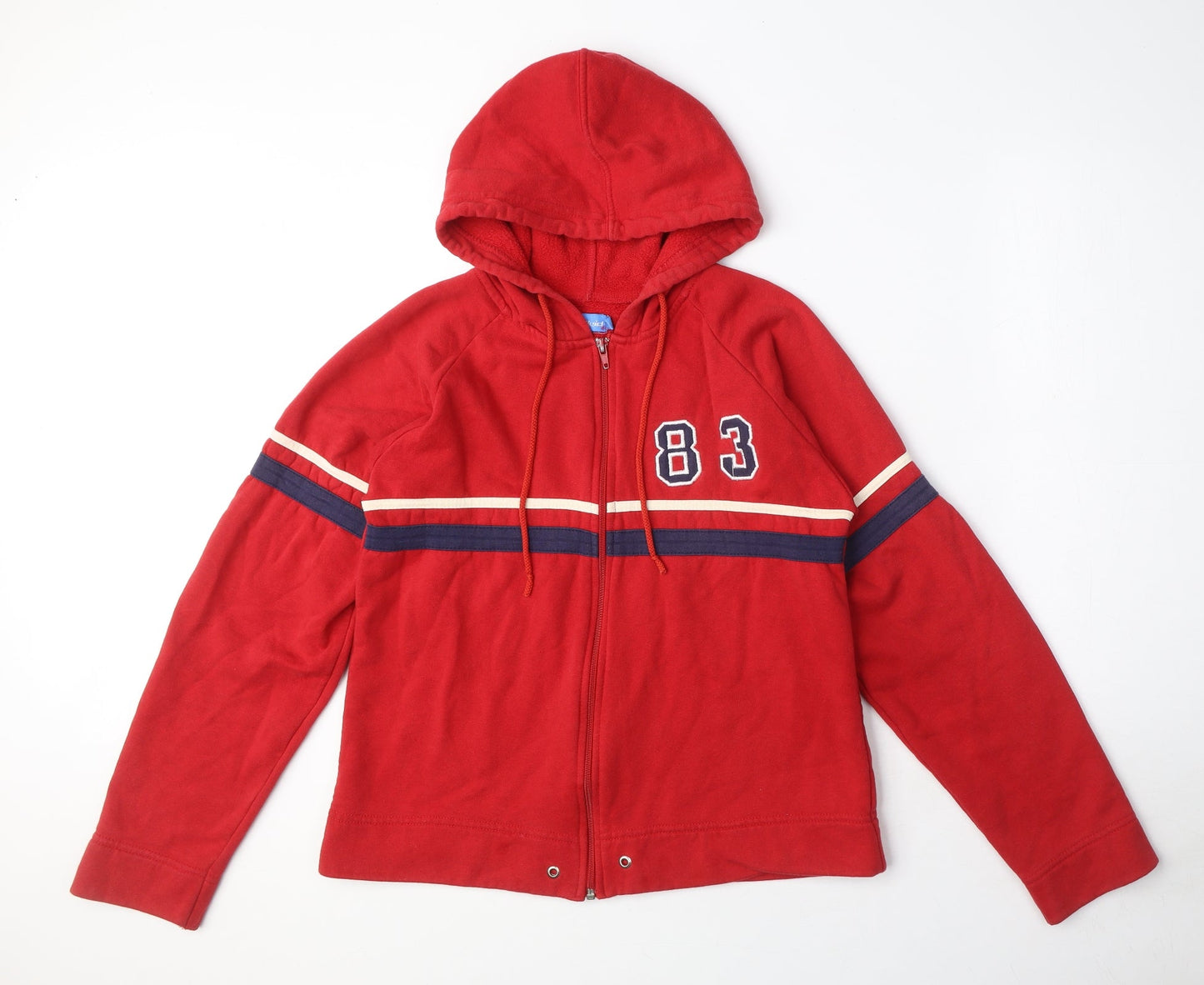 Fluid Mens Red Cotton Full Zip Hoodie Size S - 83, Drawstring, Striped detail