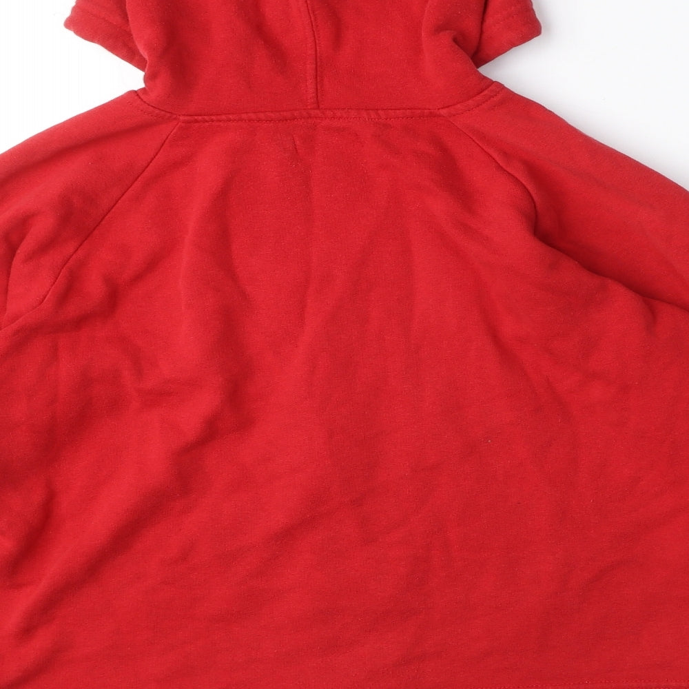 Fluid Mens Red Cotton Full Zip Hoodie Size S - 83, Drawstring, Striped detail