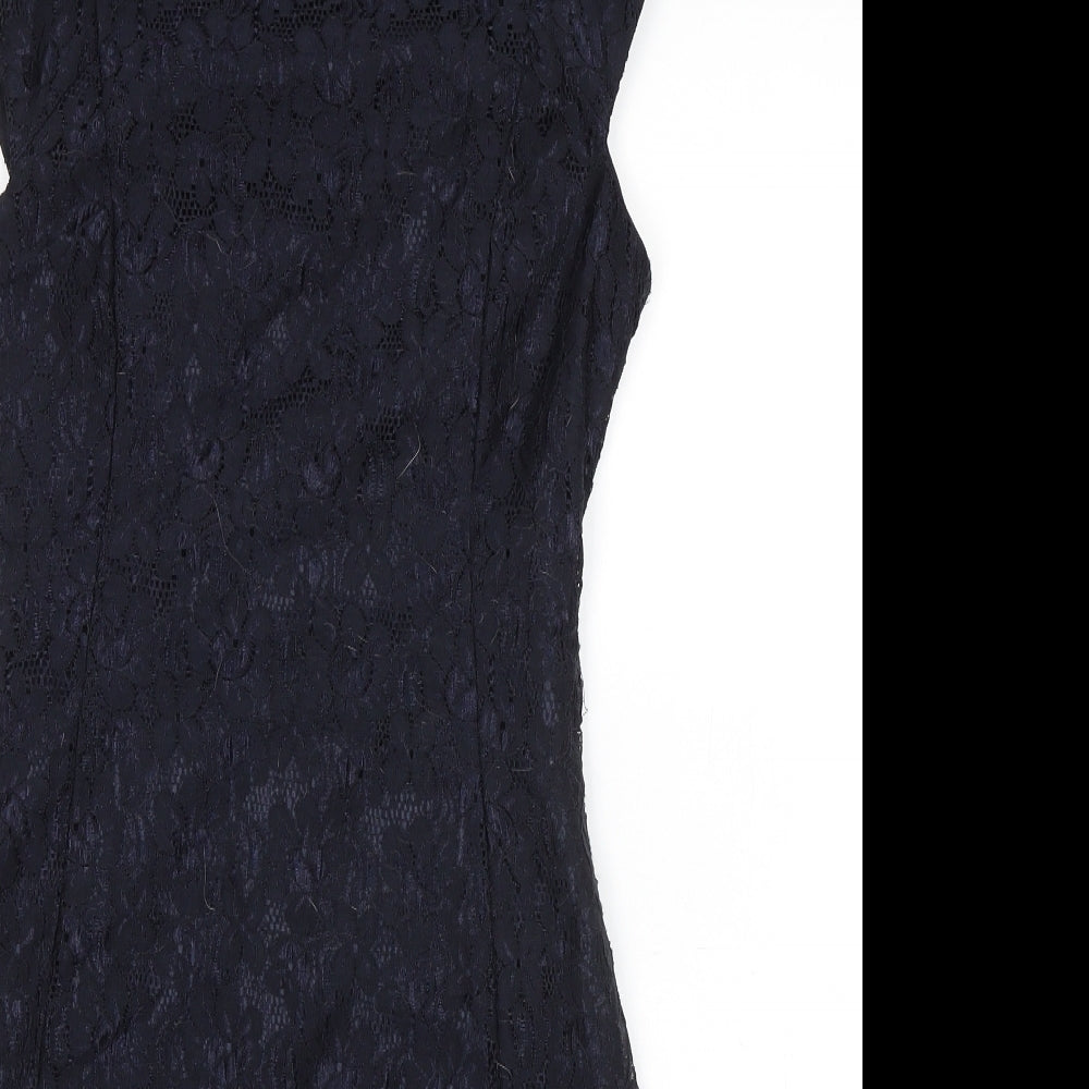 Apricot Womens Blue Polyamide Pencil Dress Size XS Cowl Neck Zip