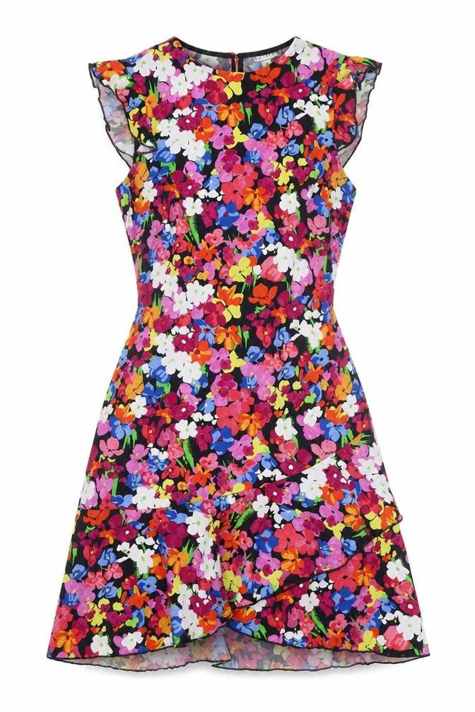 Warehouse Womens Multicoloured Floral Polyester A-Line Size 8 Crew Neck Zip