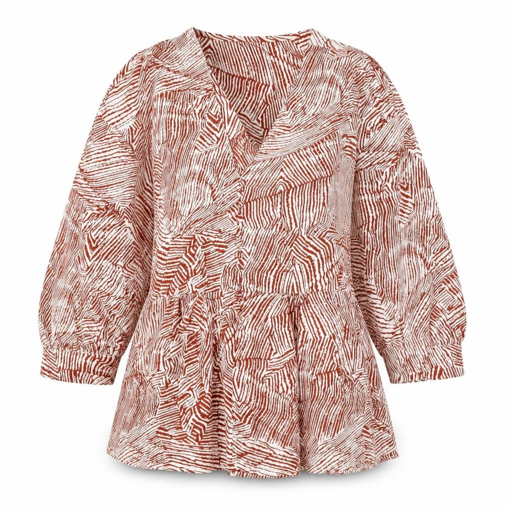 Topshop Womens Orange Geometric Polyester Basic Blouse Size 8 V-Neck - Tie Back Detail