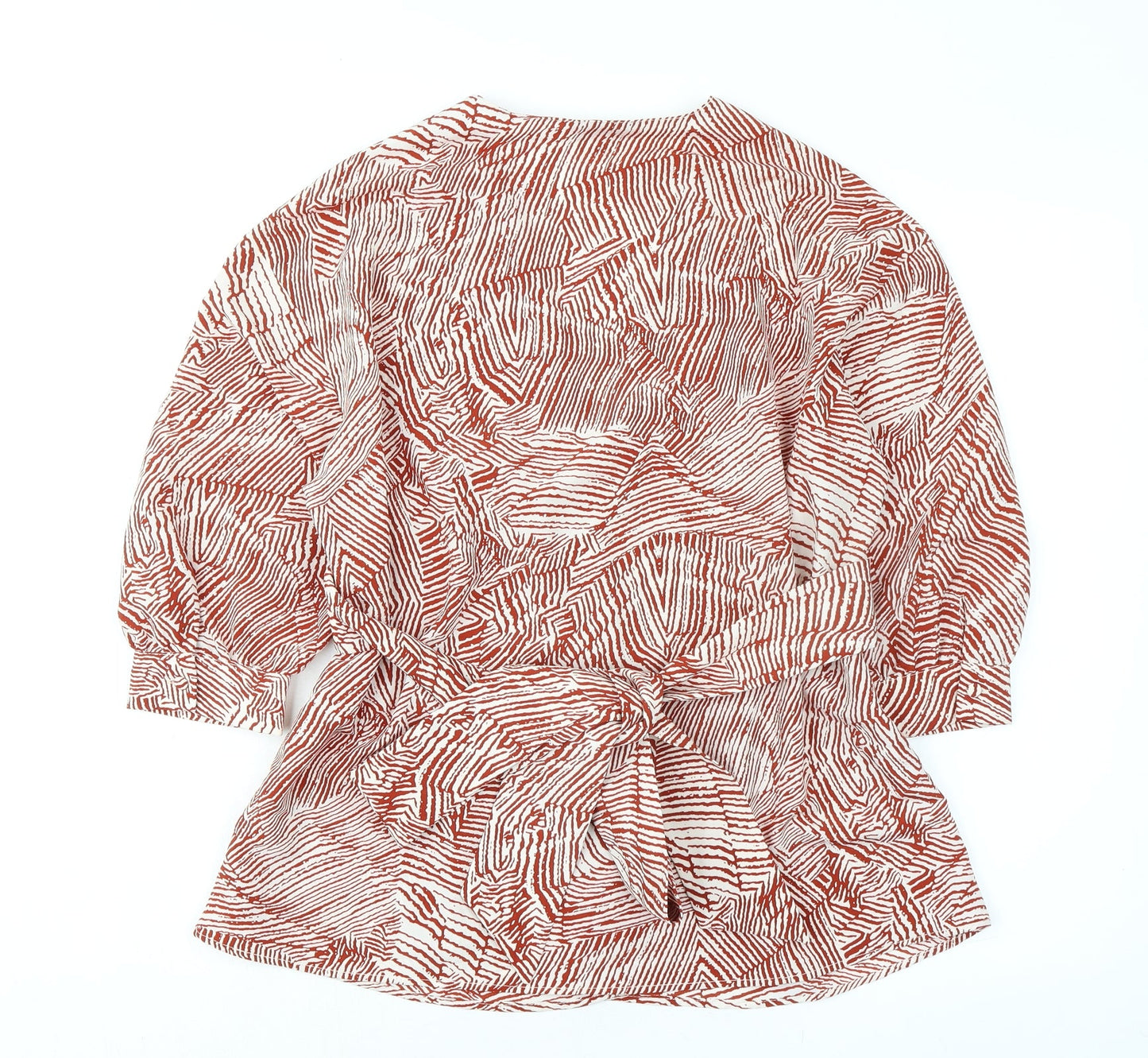 Topshop Womens Orange Geometric Polyester Basic Blouse Size 8 V-Neck - Tie Back Detail