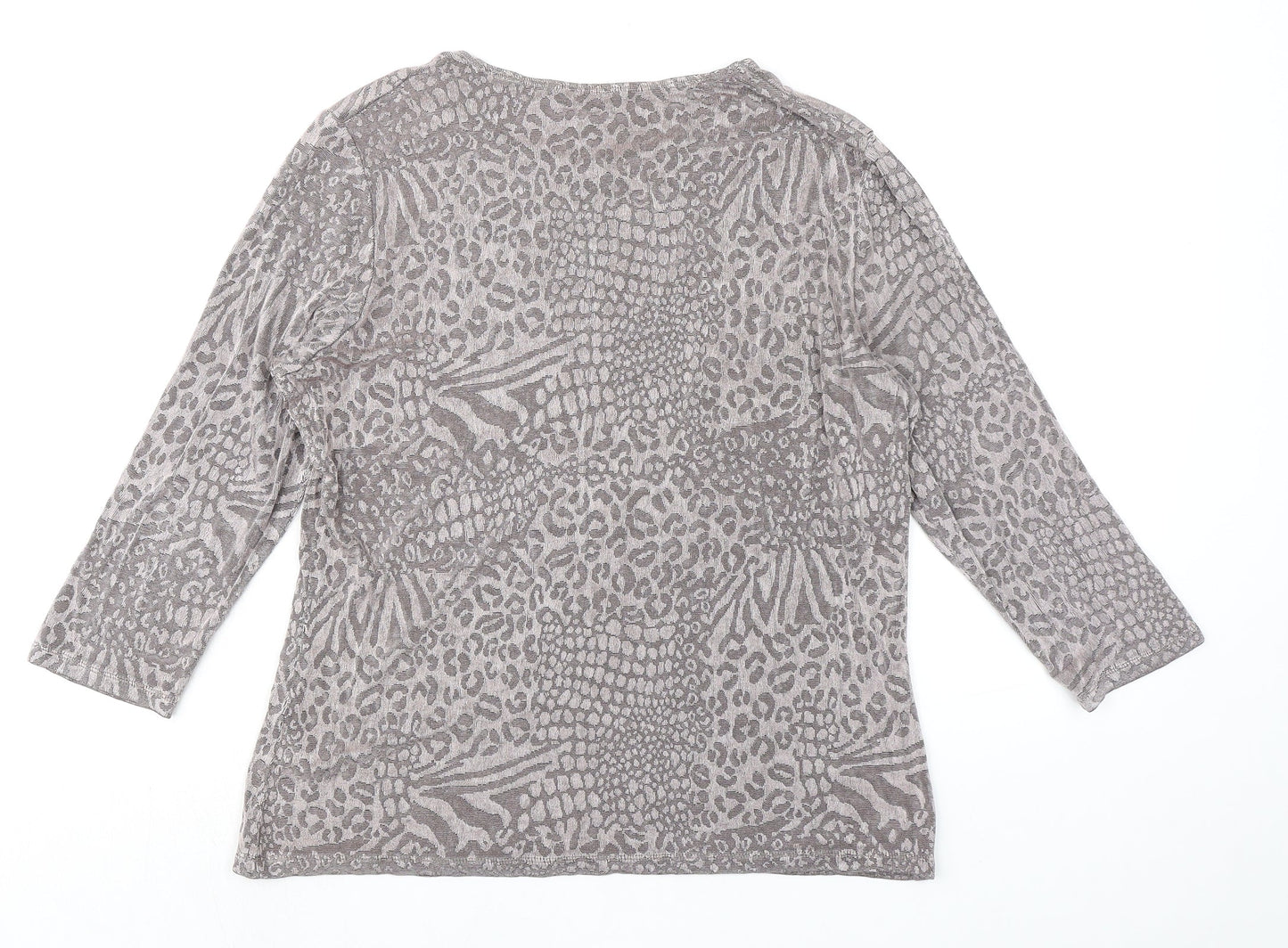 Marks and Spencer Womens Grey Animal Print Acetate Basic T-Shirt Size 16 V-Neck - Leopard Print