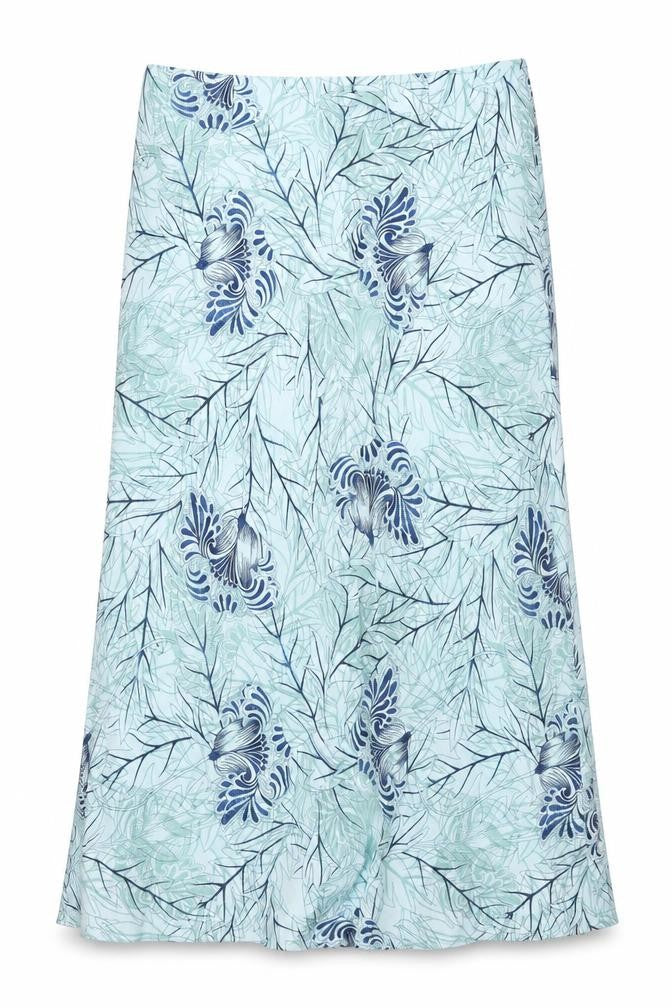 Cotswold Collections Womens Blue Geometric Linen A-Line Skirt Size 14 Zip