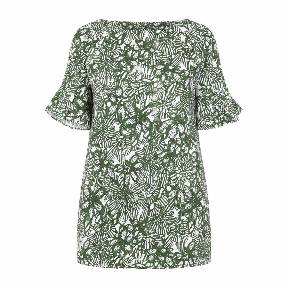 H&M Womens Green Floral Polyester A-Line Size 10 Off the Shoulder Pullover