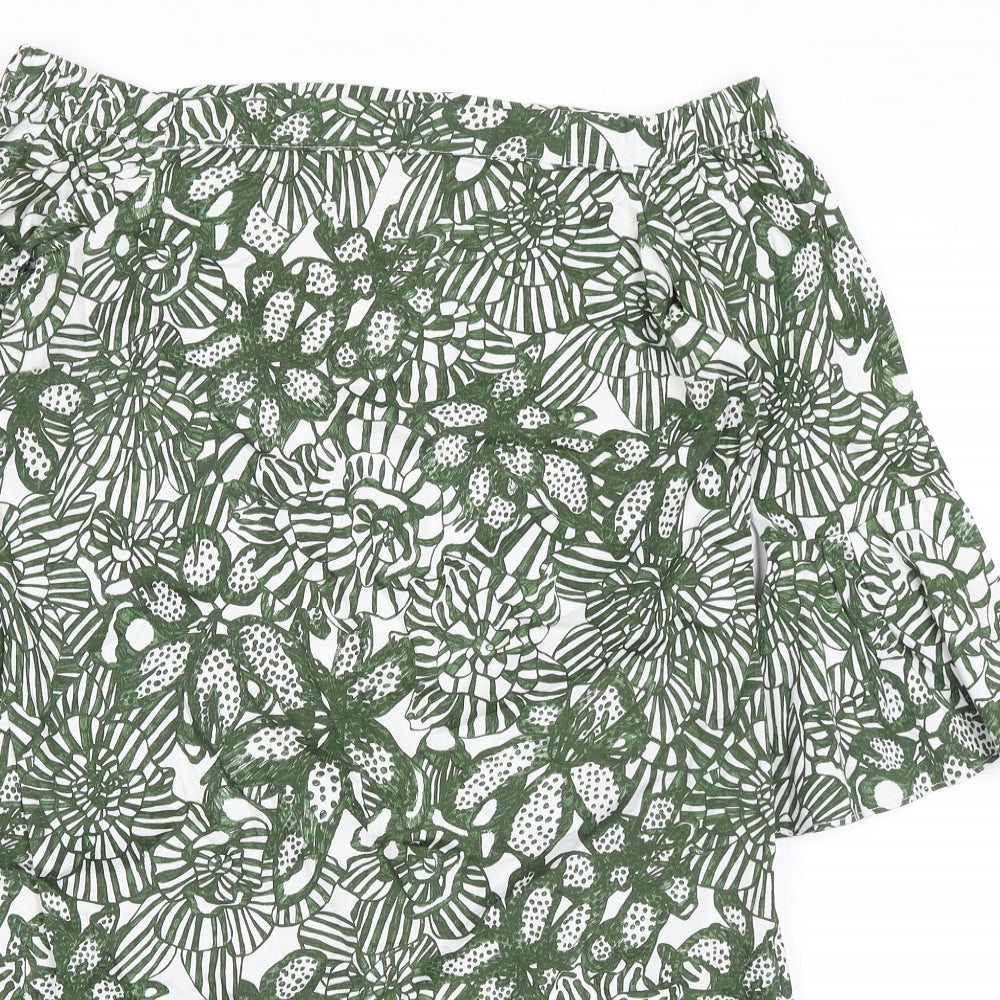 H&M Womens Green Floral Polyester A-Line Size 10 Off the Shoulder Pullover