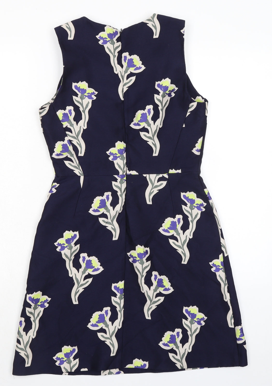 Warehouse Womens Blue Floral Polycarbamide Pencil Dress Size 8 Crew Neck Zip