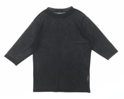 River Island Womens Black Polka Dot Polyester Basic T-Shirt Size 8 Mock Neck - Sheer