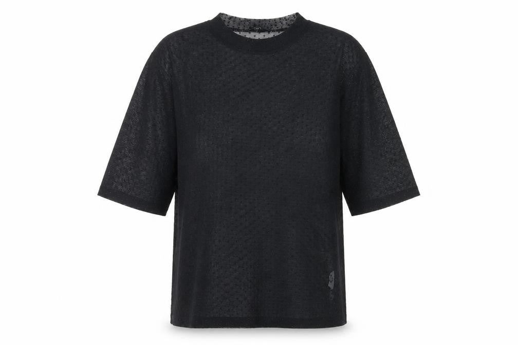 River Island Womens Black Polka Dot Polyester Basic T-Shirt Size 8 Mock Neck - Sheer