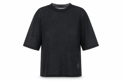 River Island Womens Black Polka Dot Polyester Basic T-Shirt Size 8 Mock Neck - Sheer