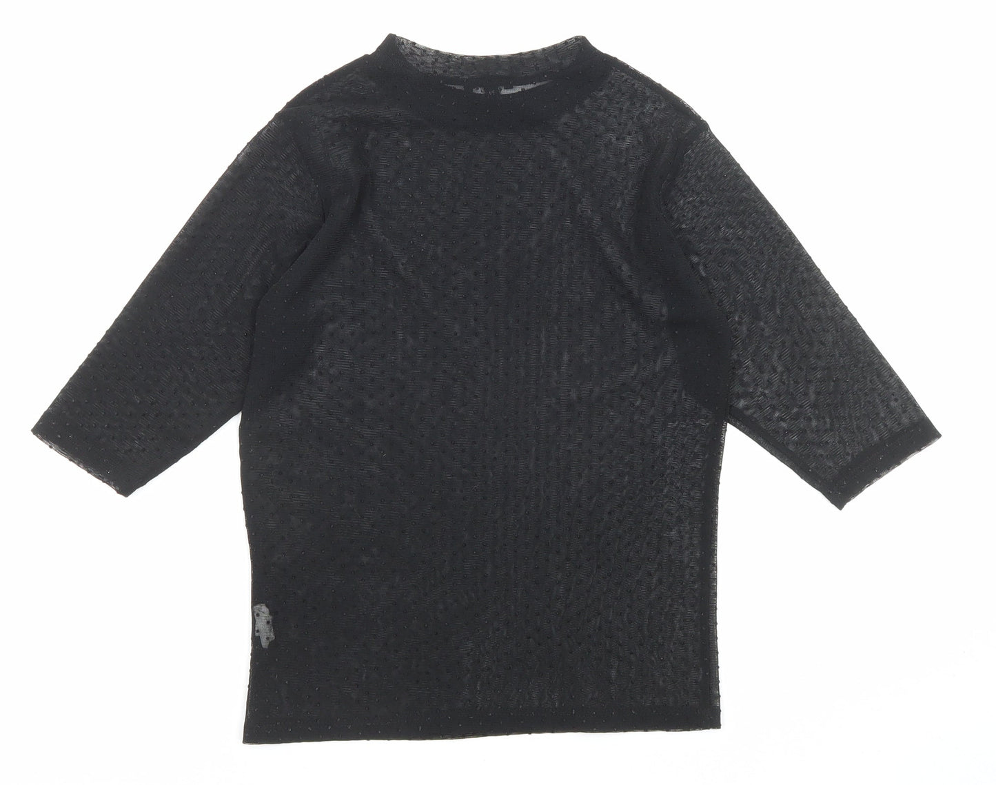 River Island Womens Black Polka Dot Polyester Basic T-Shirt Size 8 Mock Neck - Sheer