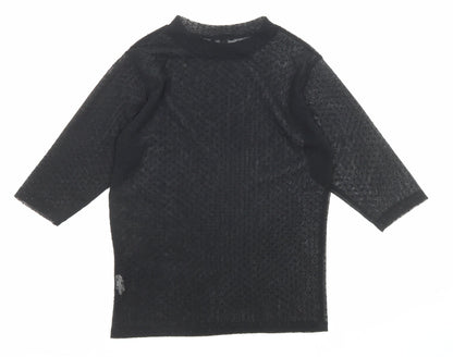 River Island Womens Black Polka Dot Polyester Basic T-Shirt Size 8 Mock Neck - Sheer