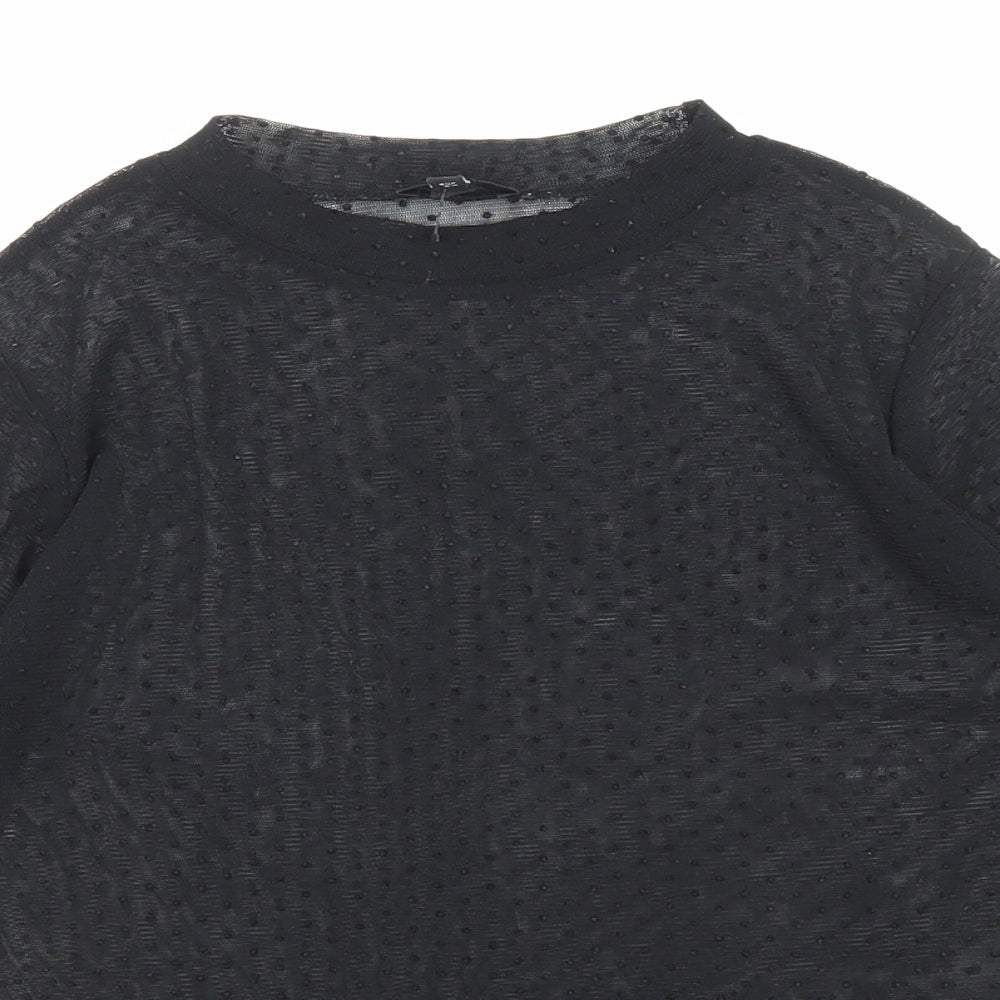 River Island Womens Black Polka Dot Polyester Basic T-Shirt Size 8 Mock Neck - Sheer