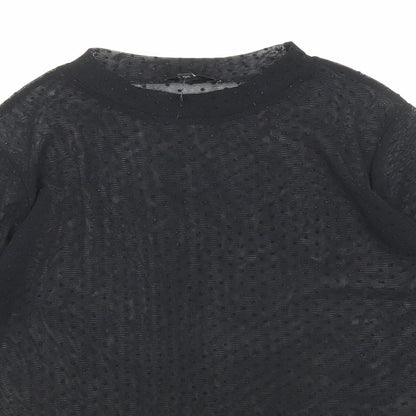 River Island Womens Black Polka Dot Polyester Basic T-Shirt Size 8 Mock Neck - Sheer