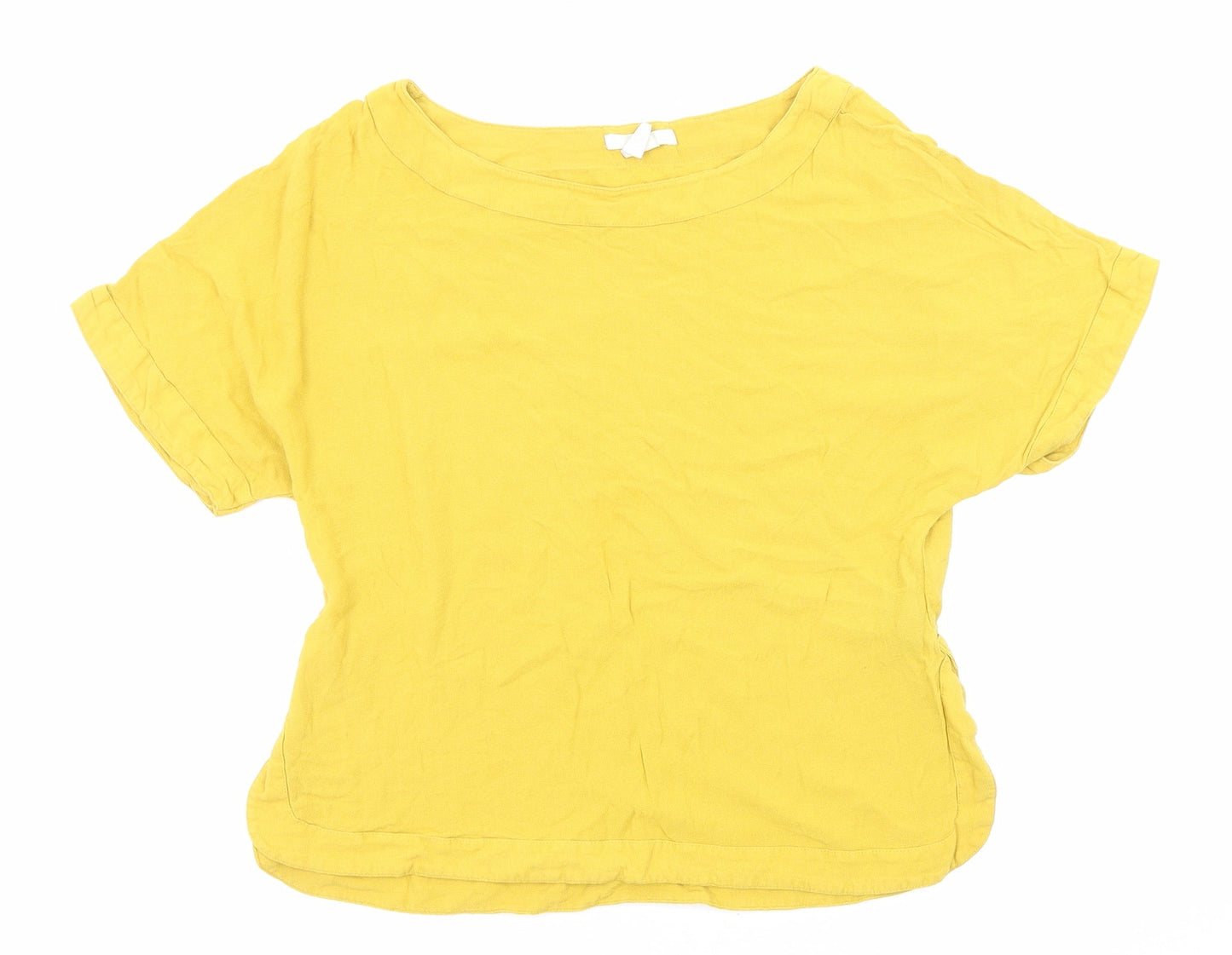 H&M Womens Yellow Viscose Basic T-Shirt Size 4 Round Neck