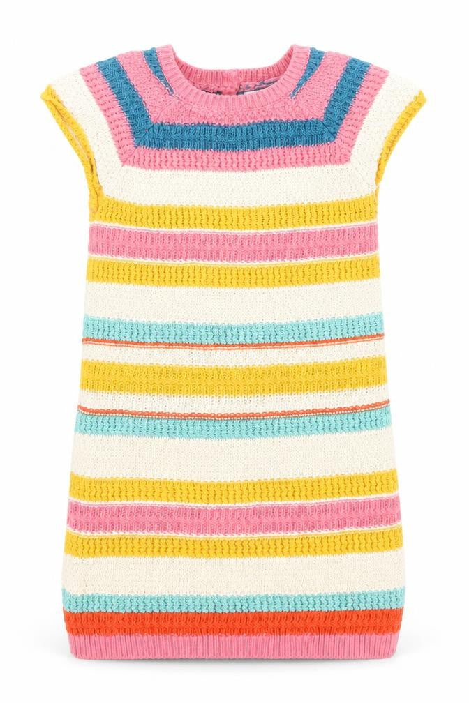 NEXT Girls Multicoloured Striped Cotton A-Line Size 2-3 Years Round Neck Button