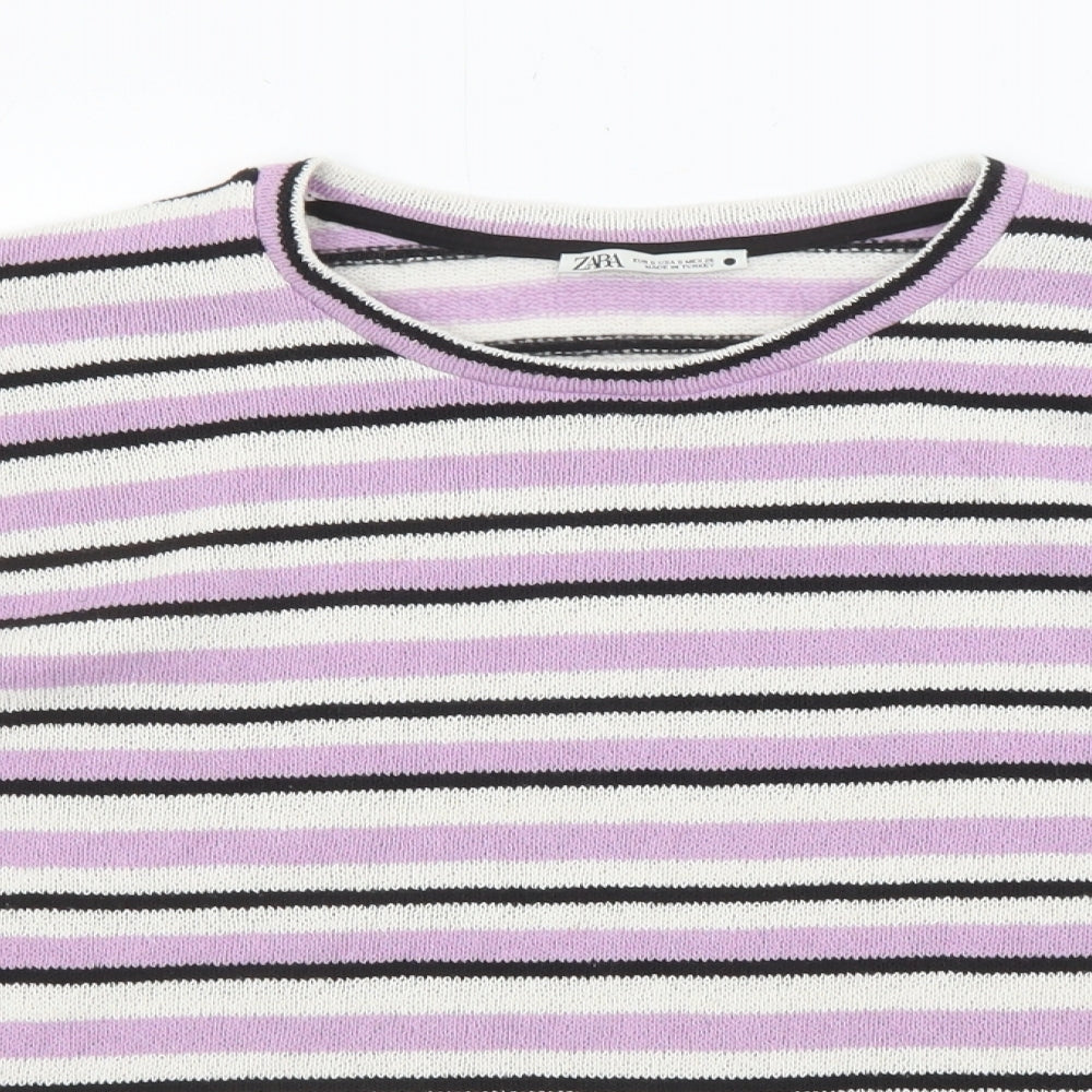 Zara Womens Multicoloured Round Neck Striped Polyester Pullover Jumper Size S