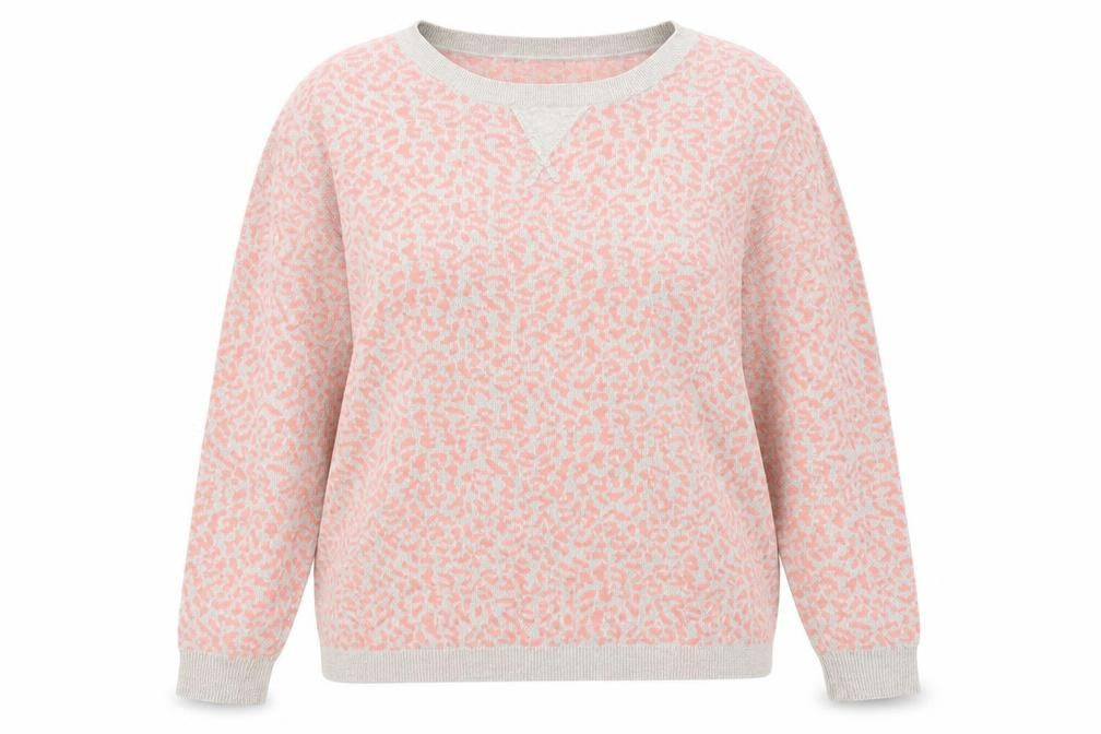 Oasis Womens Pink Round Neck Animal Print Cotton Pullover Jumper Size M