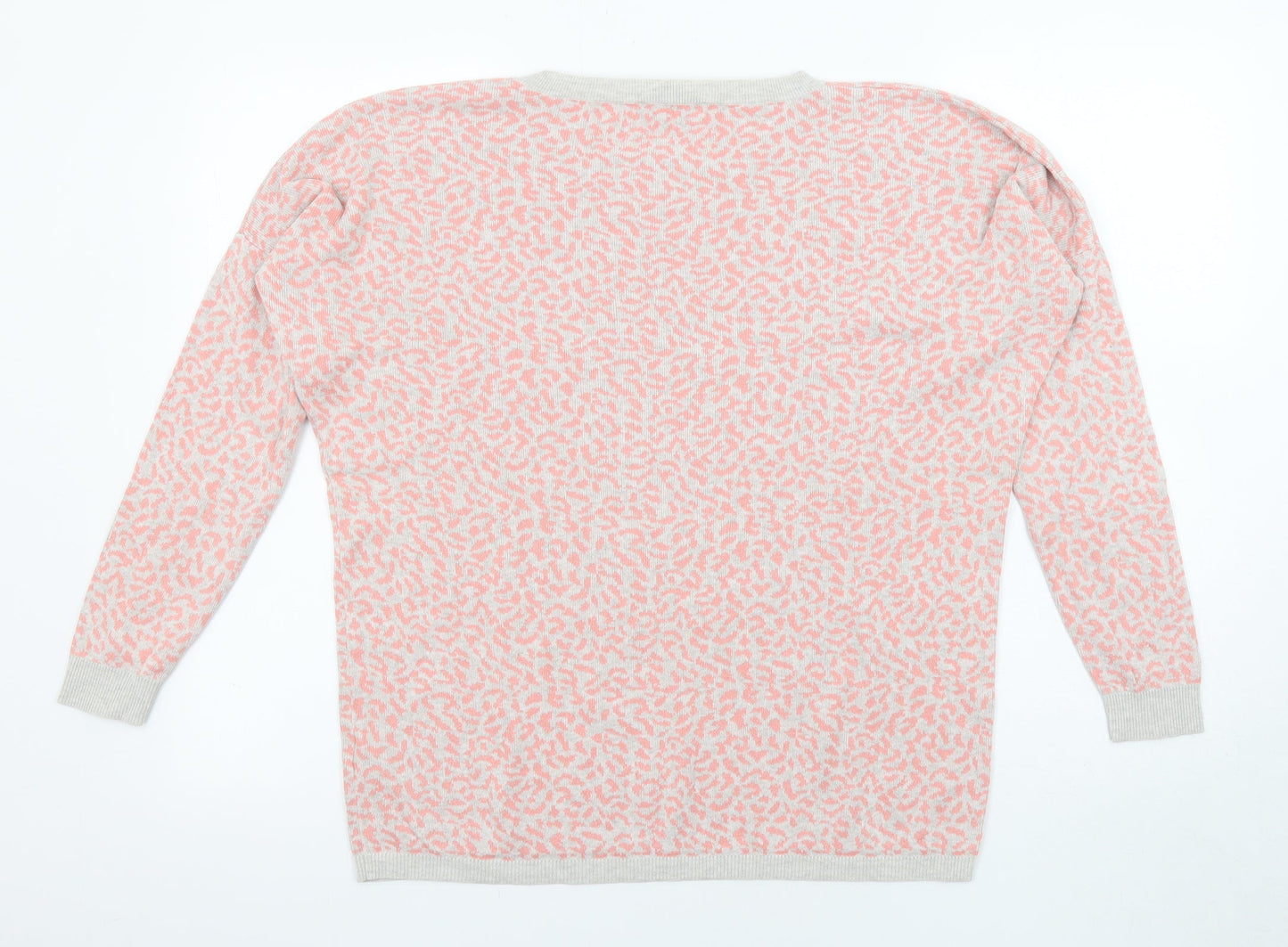 Oasis Womens Pink Round Neck Animal Print Cotton Pullover Jumper Size M