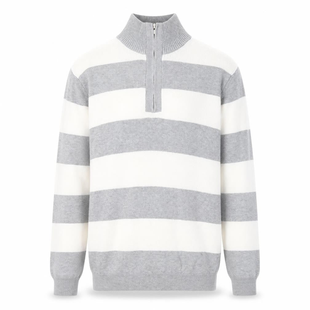 BHS Mens Grey High Neck Striped Cotton Pullover Jumper Size S Long Sleeve
