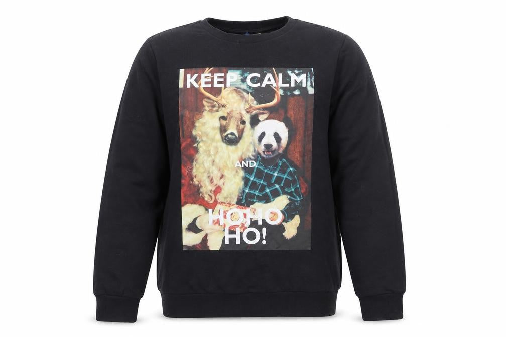 H&M Mens Black Cotton Pullover Sweatshirt Size M - Christmas, Reindeer, Panda