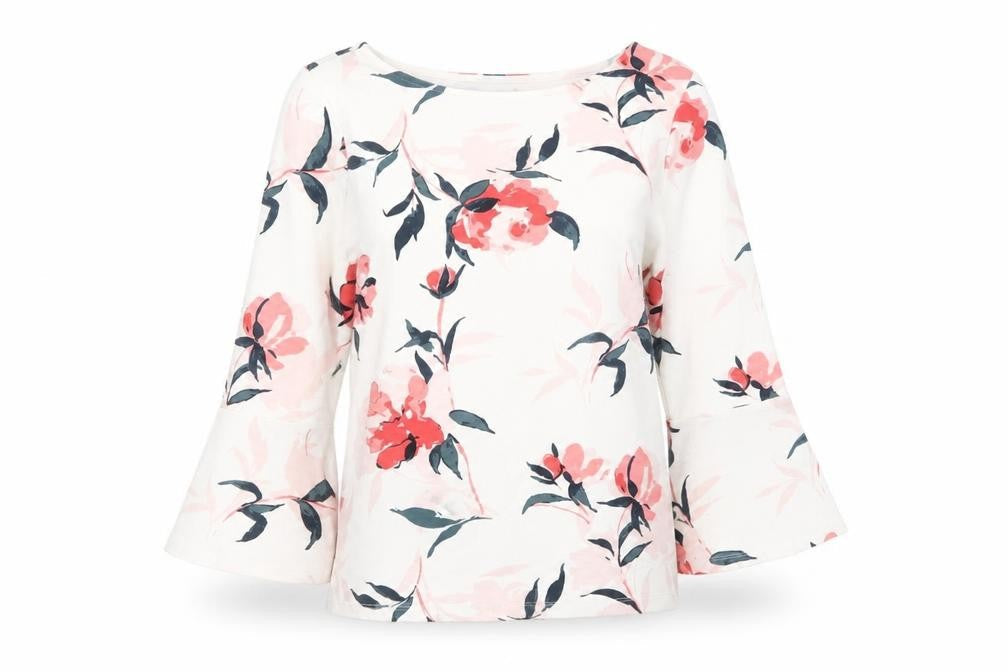 Ann Taylor Womens White Floral Polyester Basic Blouse Size S Round Neck