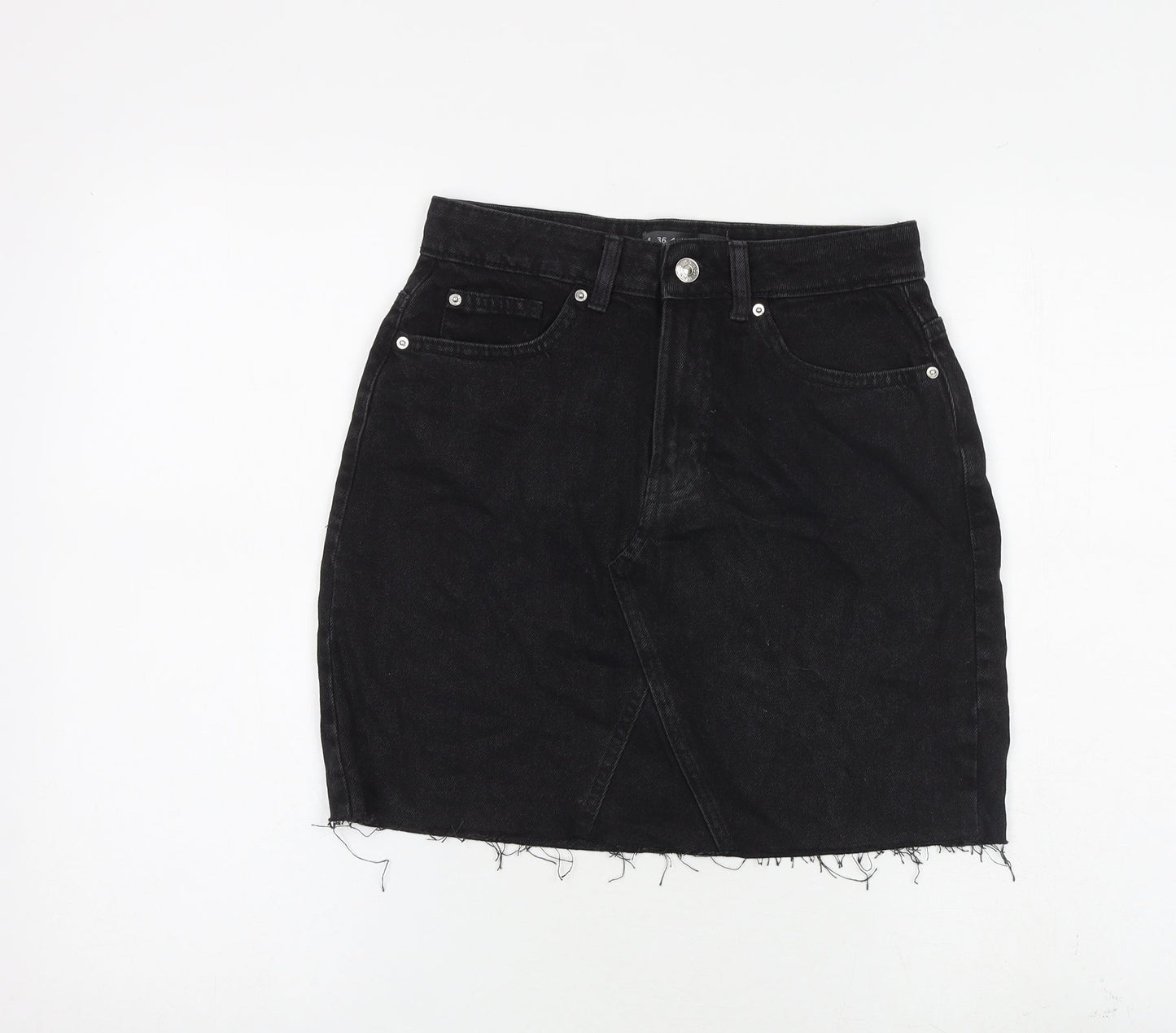 Denim & Co. Womens Black Cotton A-Line Skirt Size 8 Zip - Raw Hem