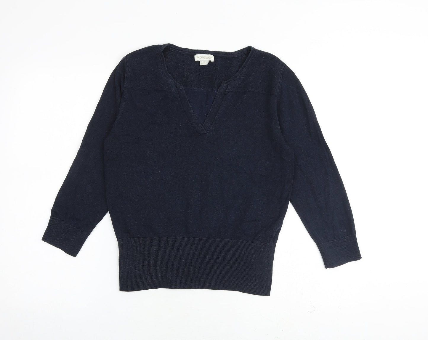 Monsoon Womens Blue V-Neck Cotton Pullover Jumper Size 12