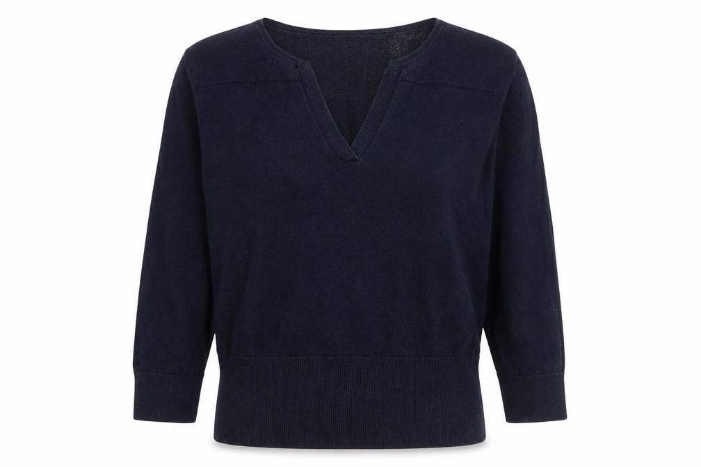 Monsoon Womens Blue V-Neck Cotton Pullover Jumper Size 12