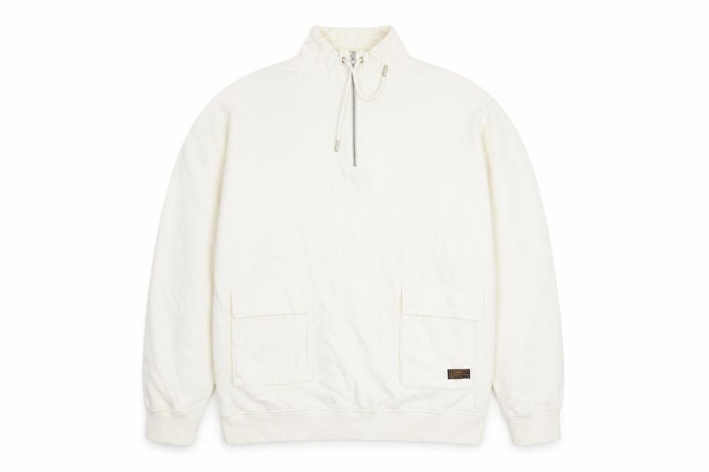 Topman Mens Ivory Cotton Pullover Sweatshirt Size M - Pockets 1/4 Zip Drawstring