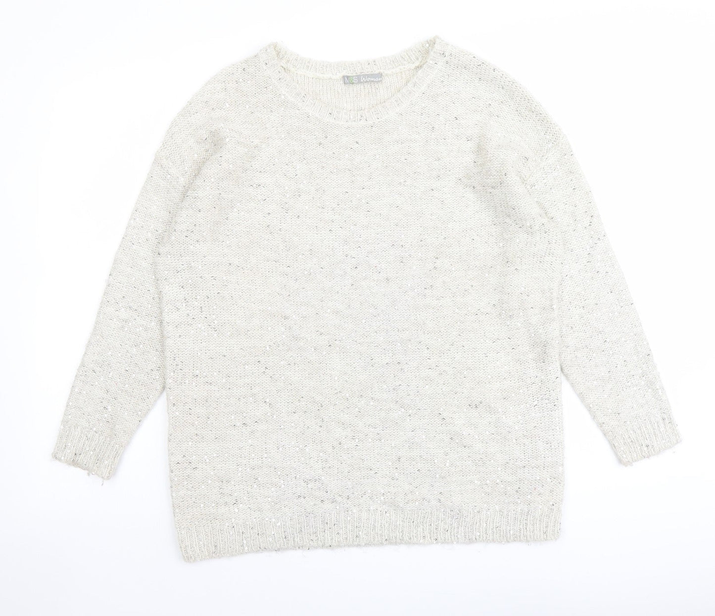 Marks and Spencer Womens Beige Round Neck Acrylic Pullover Jumper Size 10
