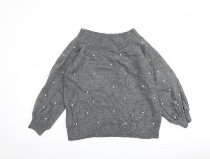 Next Womens Grey Boat Neck Acrylic Pullover Jumper Size 14 - Beaded