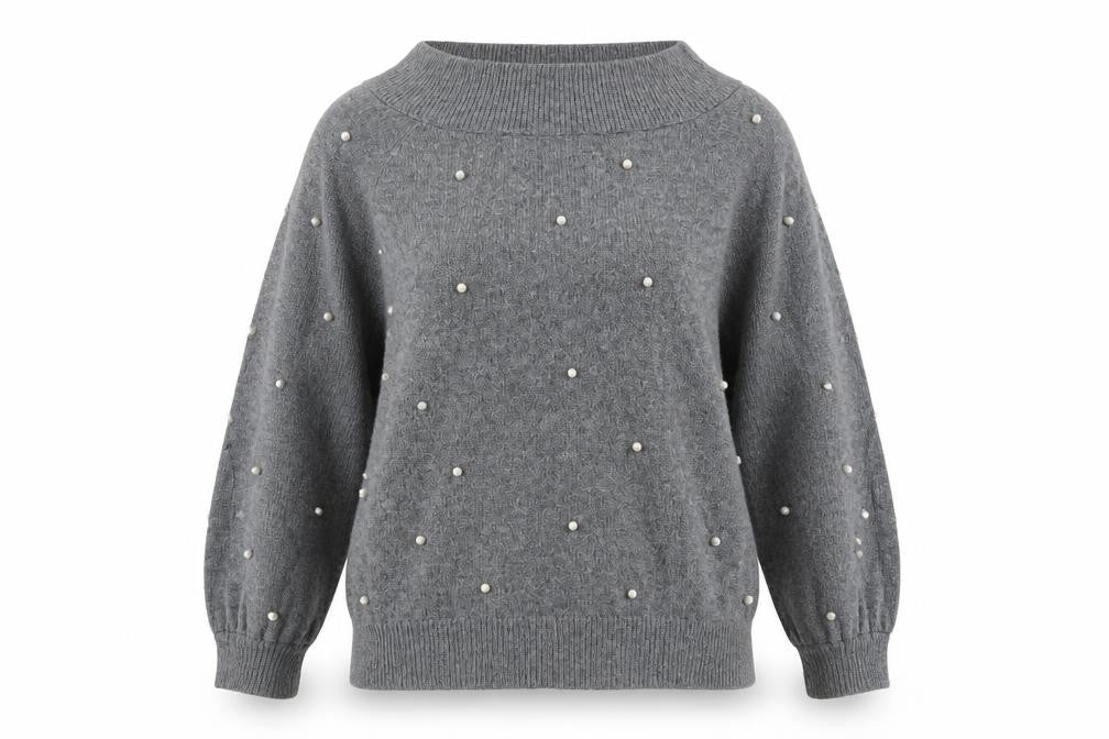 NEXT Womens Grey Boat Neck Acrylic Pullover Jumper Size 14 - Beaded