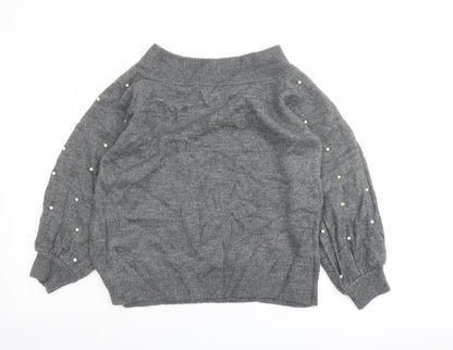 Next Womens Grey Boat Neck Acrylic Pullover Jumper Size 14 - Beaded