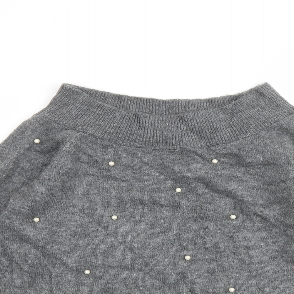 NEXT Womens Grey Boat Neck Acrylic Pullover Jumper Size 14 - Beaded