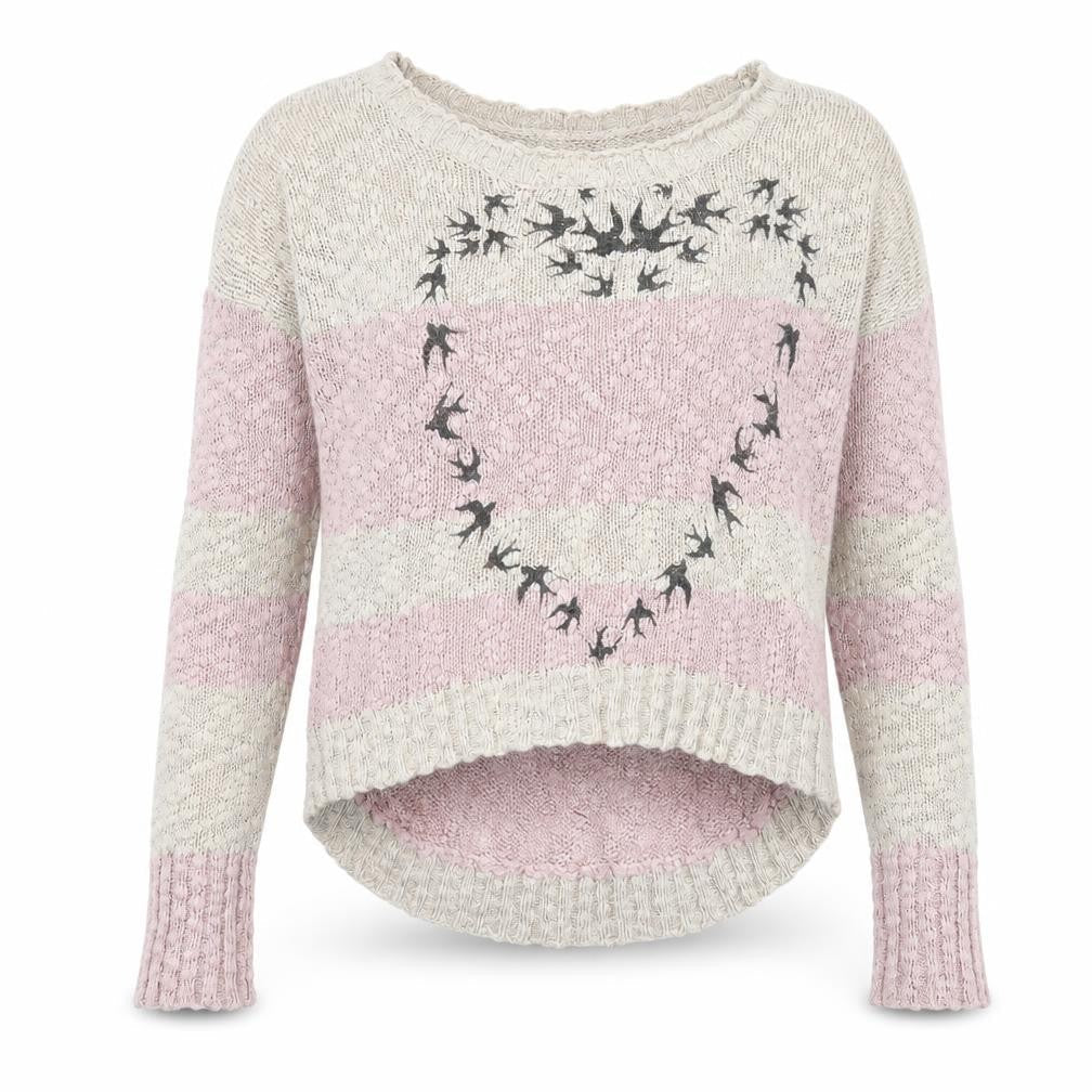 Crafted Womens Pink Round Neck Striped Cotton Pullover Jumper Size 12 - Heart