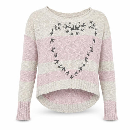 Crafted Womens Pink Round Neck Striped Cotton Pullover Jumper Size 12 - Heart
