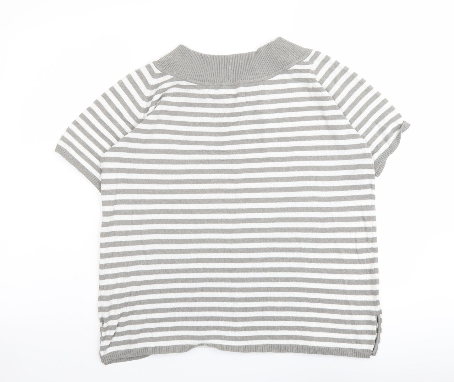 Olsen Womens Grey Round Neck Striped Viscose Pullover Jumper Size 18