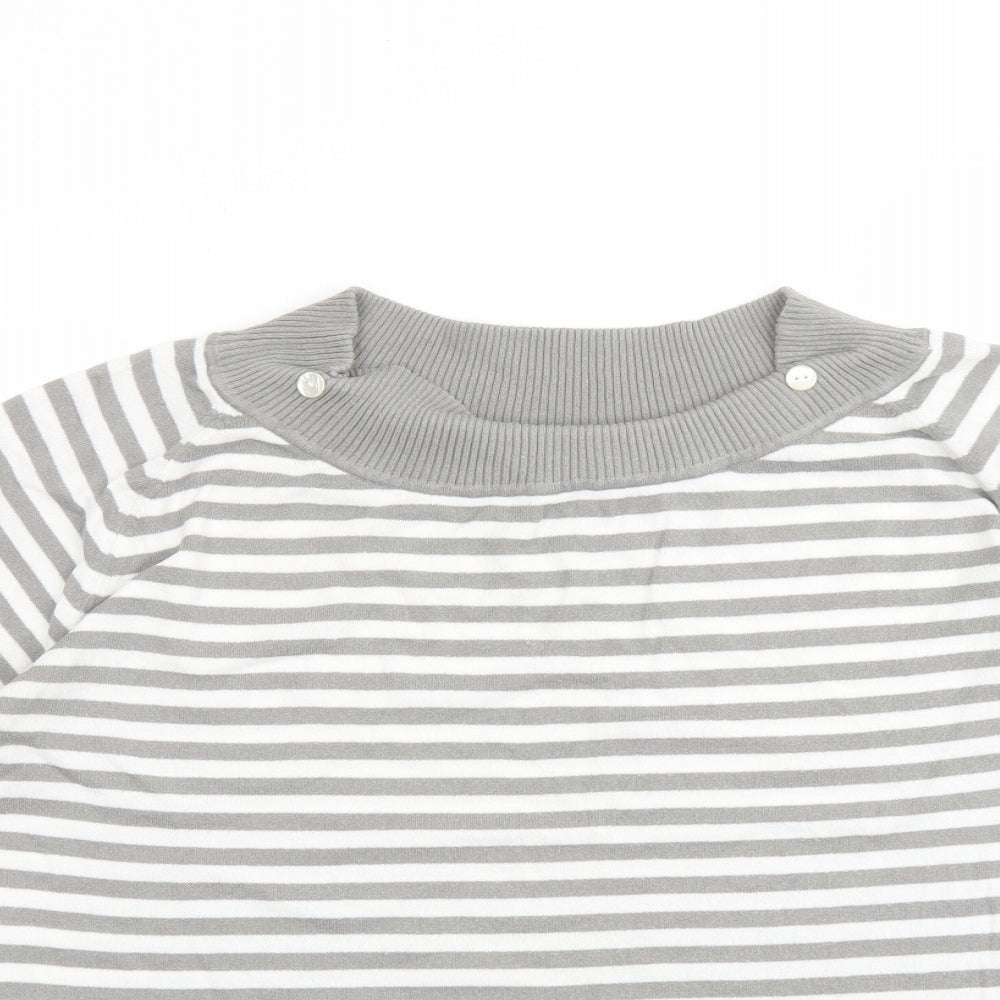 Olsen Womens Grey Round Neck Striped Viscose Pullover Jumper Size 18