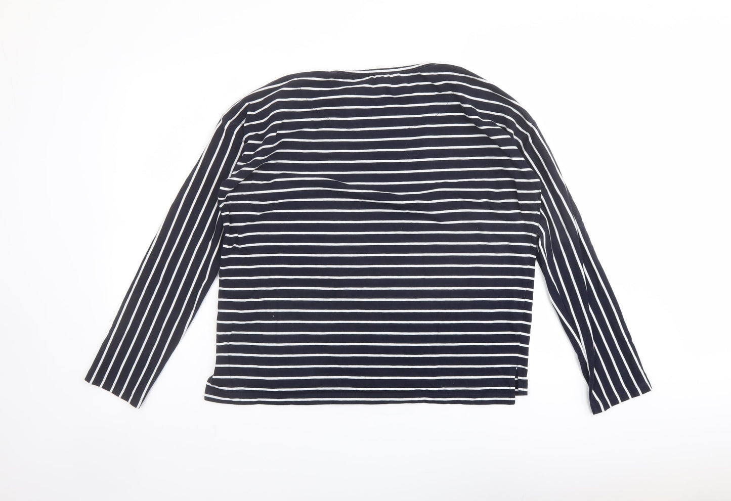 French Connection Womens Blue Striped Cotton Basic T-Shirt Size S Round Neck