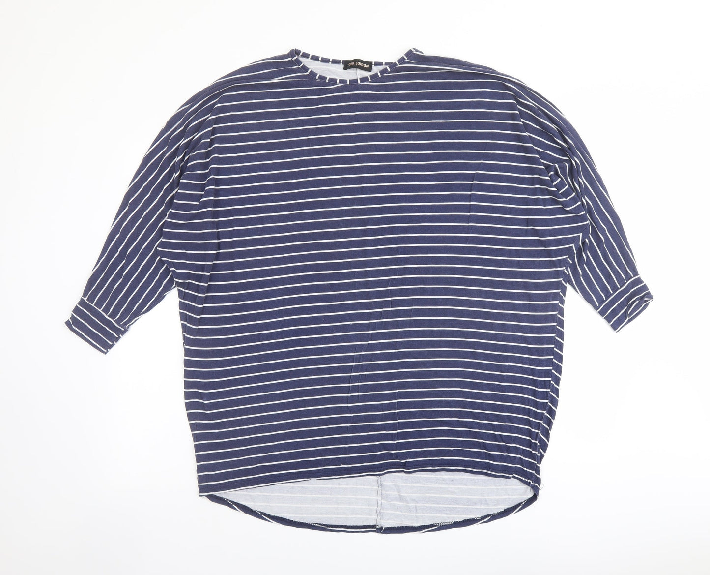 QED London Womens Blue Striped Viscose Basic Blouse Size M Round Neck
