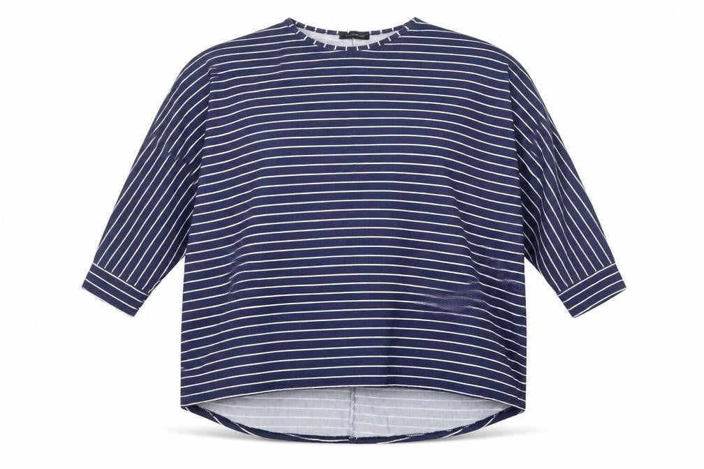 QED London Womens Blue Striped Viscose Basic Blouse Size M Round Neck