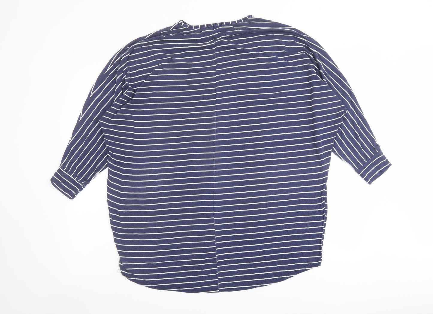 QED London Womens Blue Striped Viscose Basic Blouse Size M Round Neck