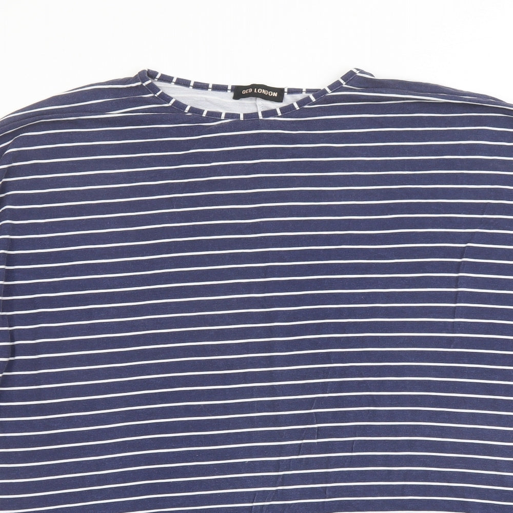 QED London Womens Blue Striped Viscose Basic Blouse Size M Round Neck