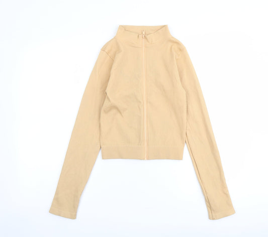 PRETTYLITTLETHING Womens Beige Polyamide Full Zip Sweatshirt Size M Zip