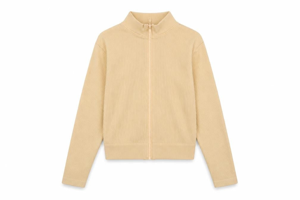 PRETTYLITTLETHING Womens Beige Polyamide Full Zip Sweatshirt Size M Zip