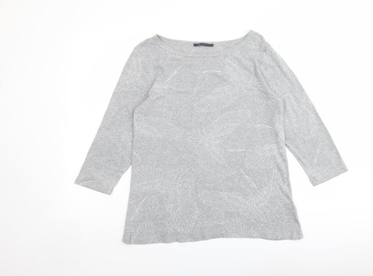 Marks and Spencer Womens Grey Geometric Cotton Basic Blouse Size 16 Boat Neck