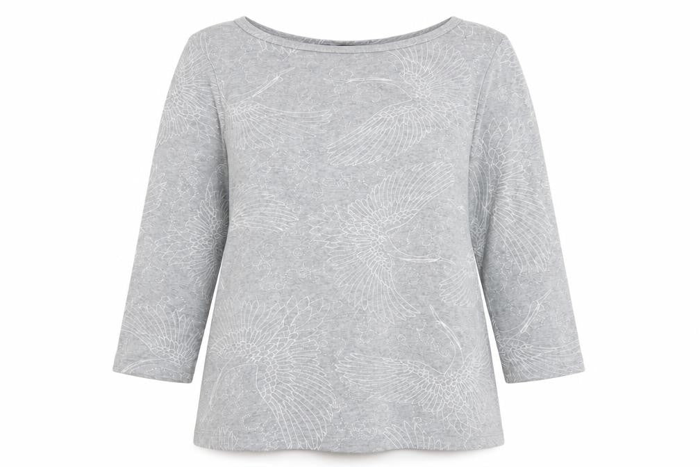 Marks & Spencer Womens Grey Geometric Cotton Basic Blouse Size 16 Boat Neck